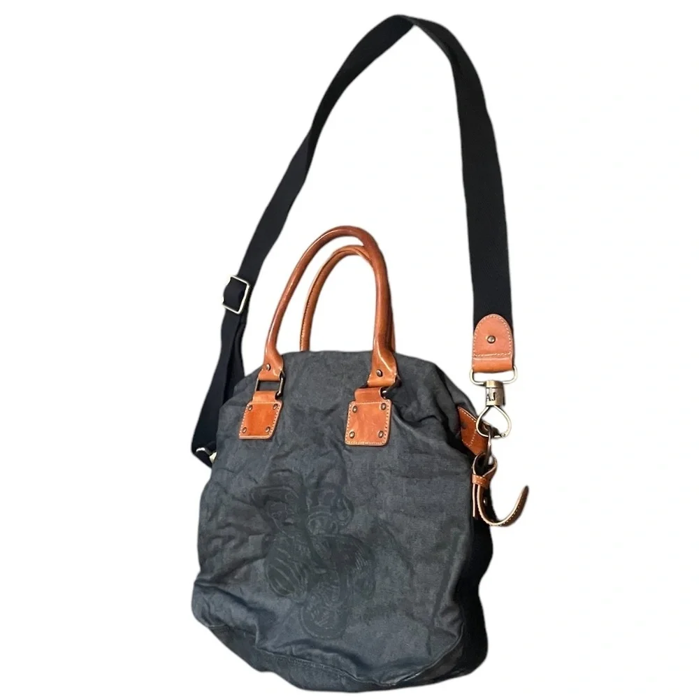 Armani Exchange Distressed leather-trimmed Denim Tote Bag‎